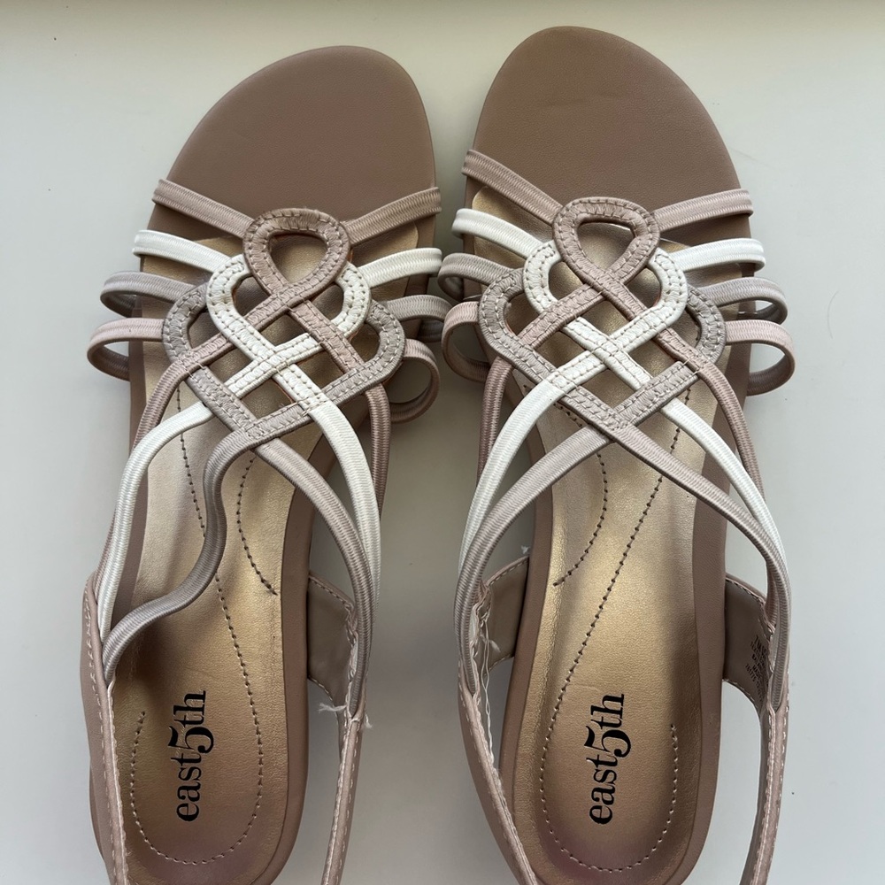 East 5th Tan and Cream Sandals Elegant Comfort - Picture 2 of 10